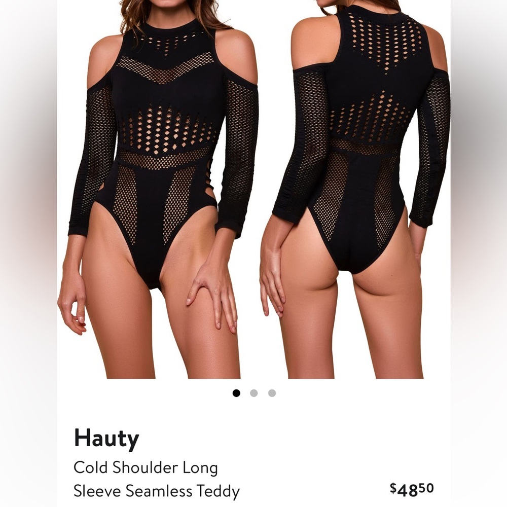 Hauty Black Cold Shoulder Bodystocking Bodysuit *One size fits all NWT